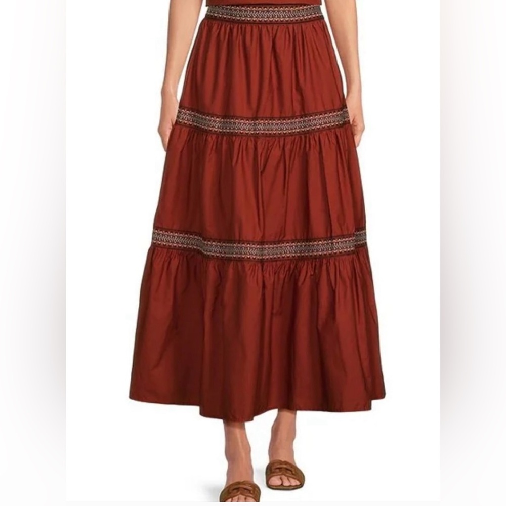 A Loves A Woven Embroidered Trim Tiered A-Line Maxi Skirt Size Small NWT $128 - Picture 2 of 7